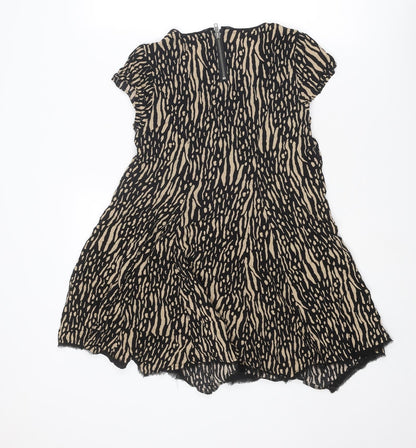 Silent + Noise Womens Black Geometric Viscose Basic Blouse Size XS Round Neck - Asymmetric Hem