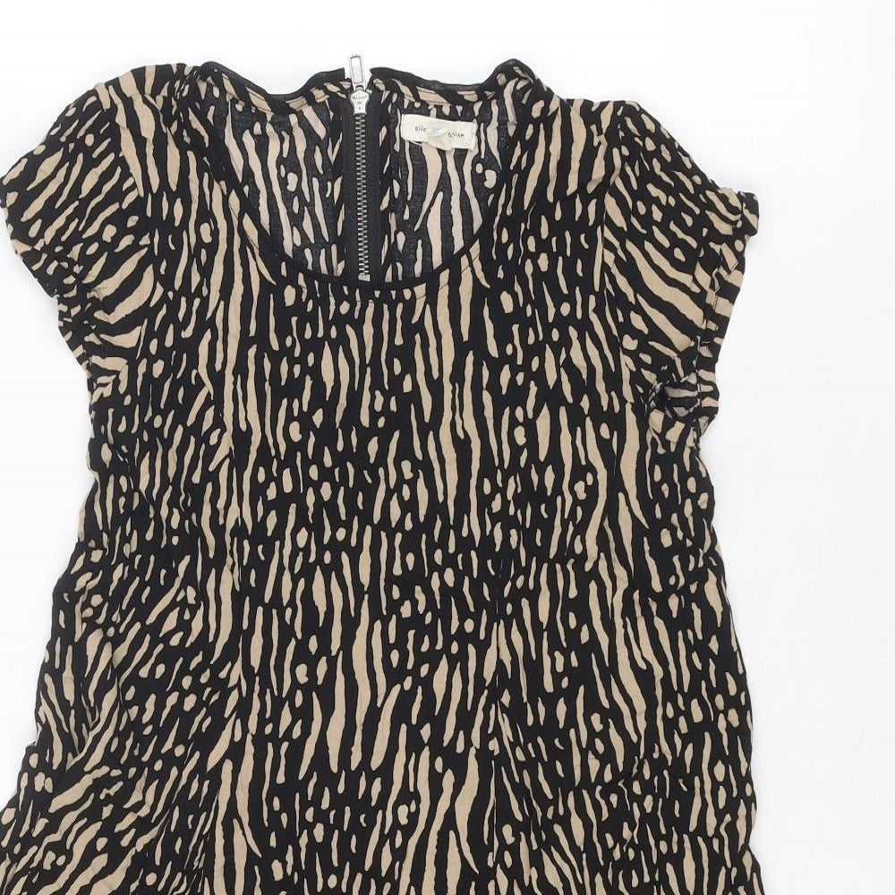 Silent + Noise Womens Black Geometric Viscose Basic Blouse Size XS Round Neck - Asymmetric Hem