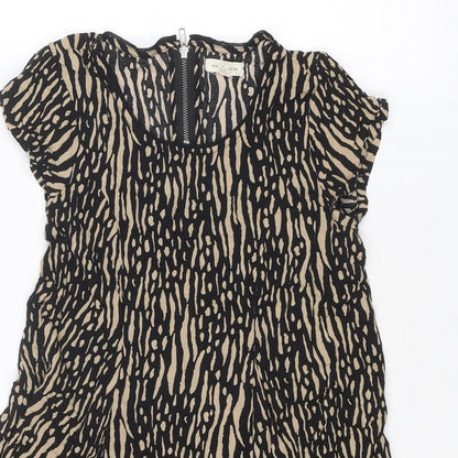 Silent + Noise Womens Black Geometric Viscose Basic Blouse Size XS Round Neck - Asymmetric Hem