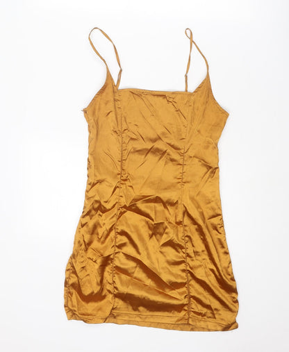 PRETTYLITTLETHING Womens Gold Polyester Mini Size 8 Square Neck Zip