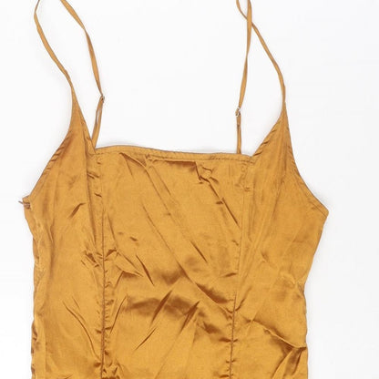 PRETTYLITTLETHING Womens Gold Polyester Mini Size 8 Square Neck Zip