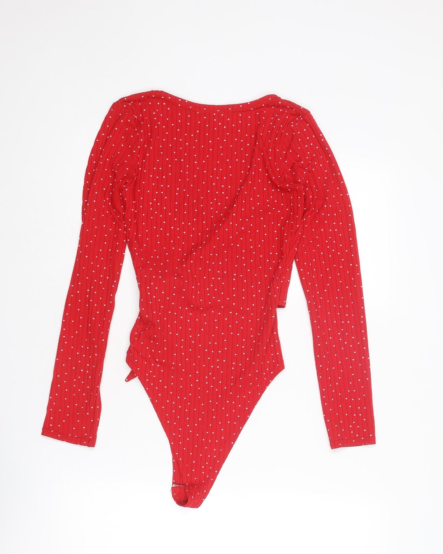 Boohoo Womens Red Polka Dot Polyester Bodysuit One-Piece Size 8 Tie