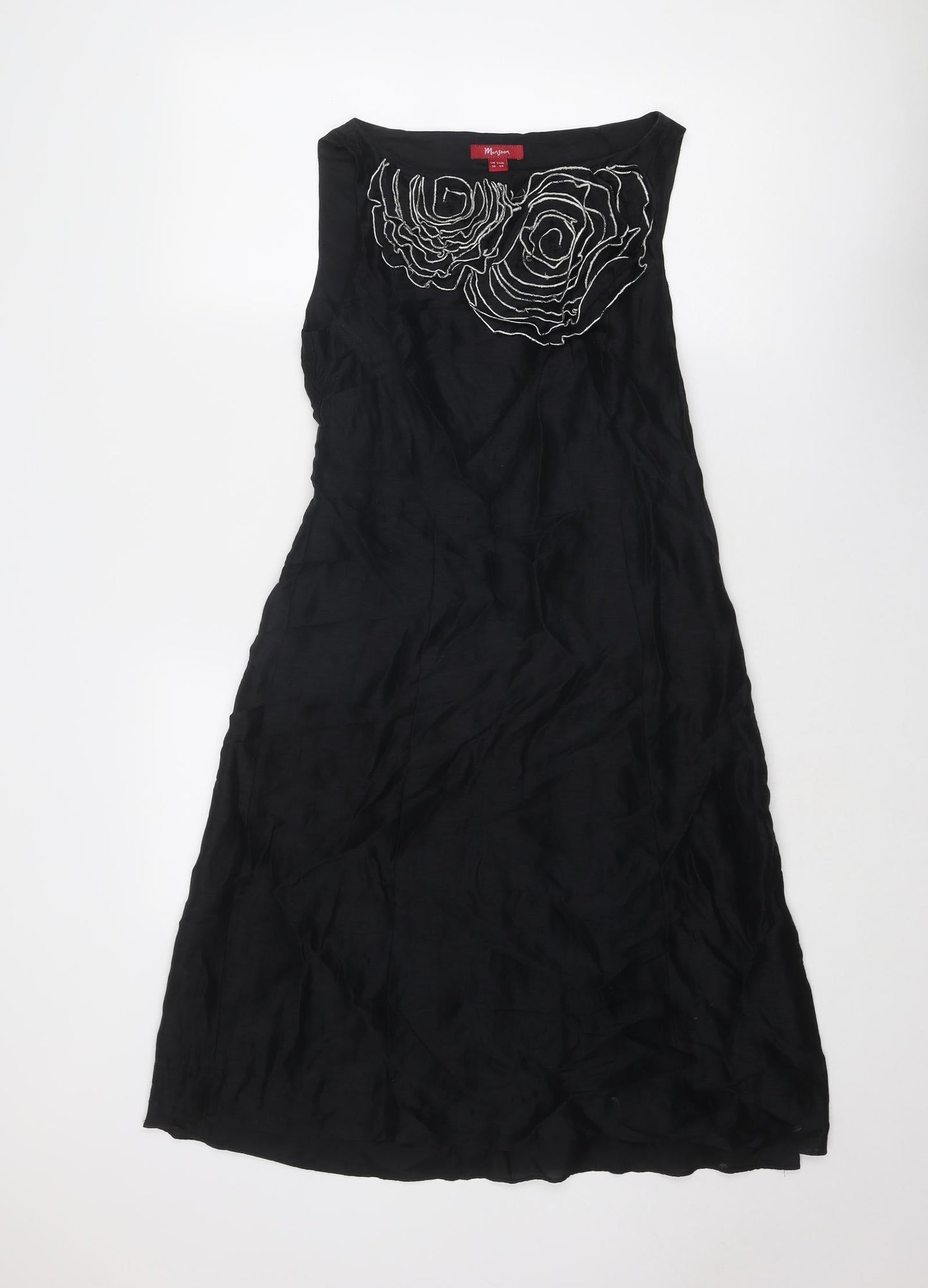 Monsoon Womens Black Polyester A-Line Size 10 Round Neck Zip