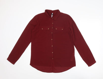 Womens UK Size M Stradivarius Red Basic Button-Up