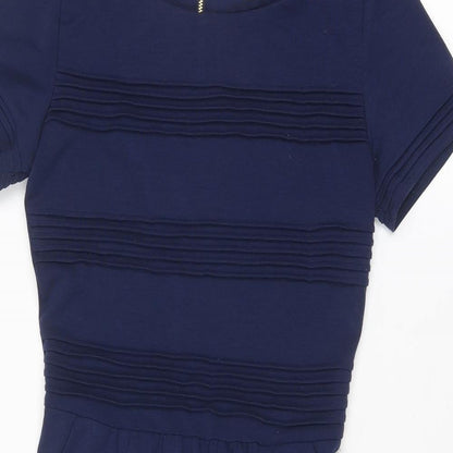 Uttam Boutique Womens Blue Polyester A-Line Size 8 Round Neck Zip