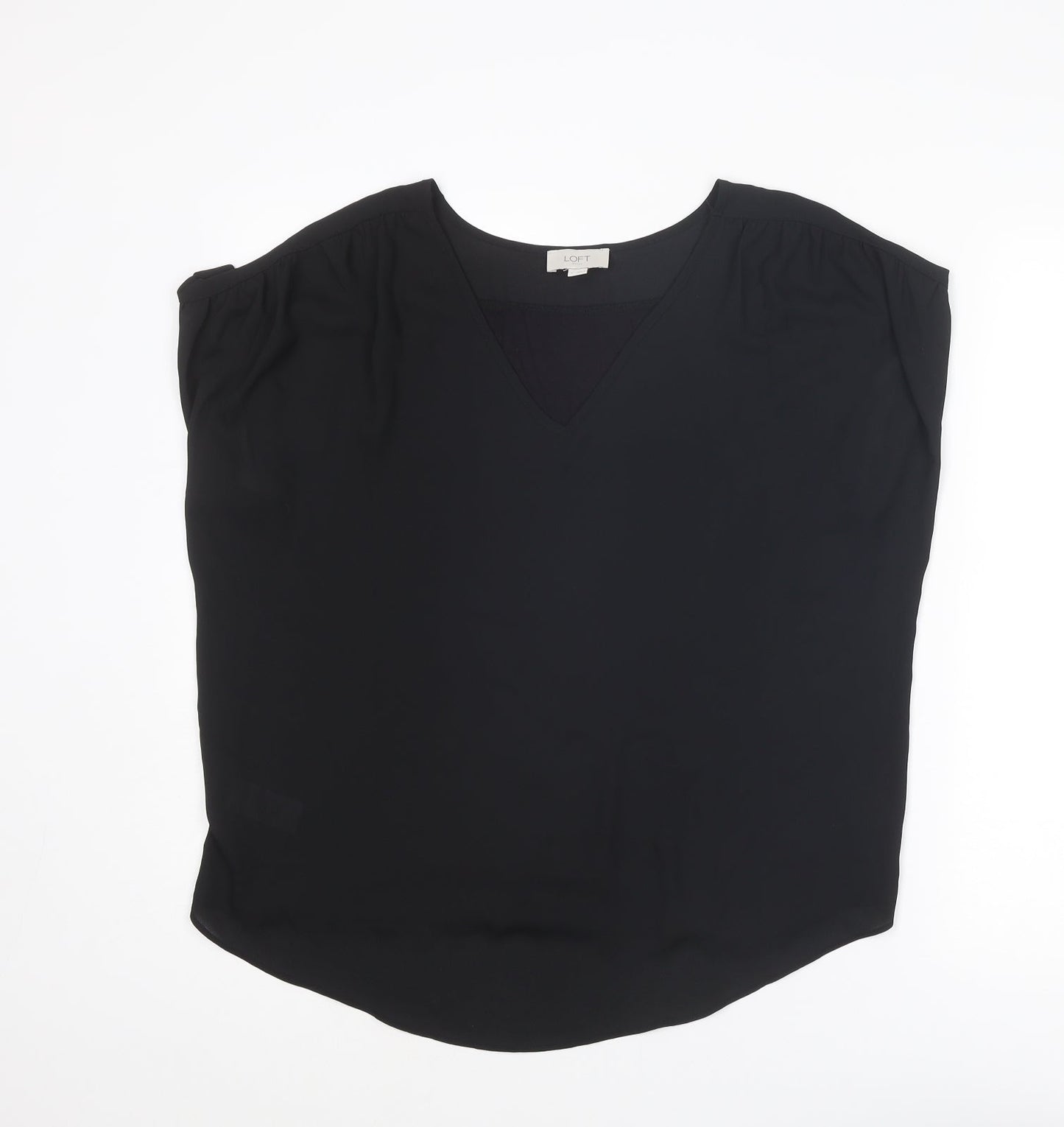 LOFT Womens Black Viscose Basic Blouse Size L Boat Neck