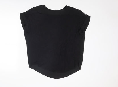 LOFT Womens Black Viscose Basic Blouse Size L Boat Neck