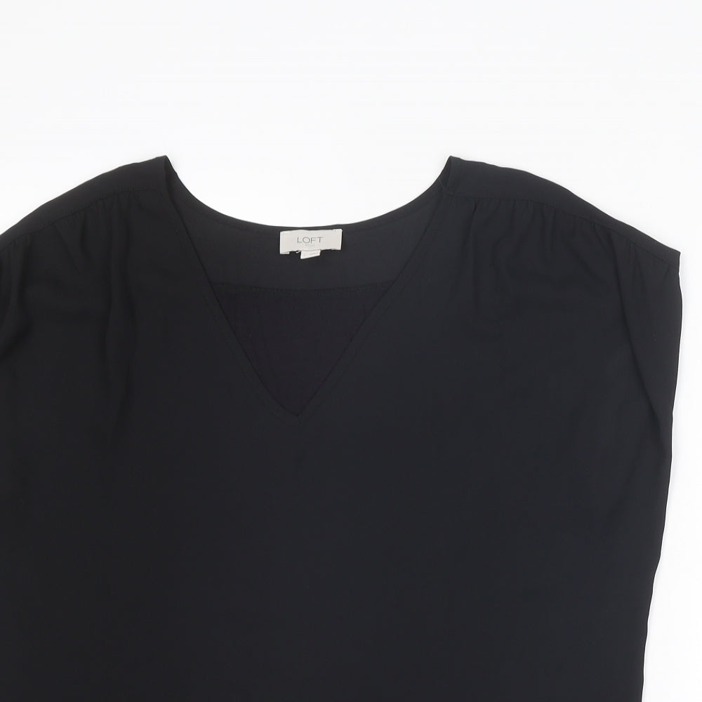 LOFT Womens Black Viscose Basic Blouse Size L Boat Neck