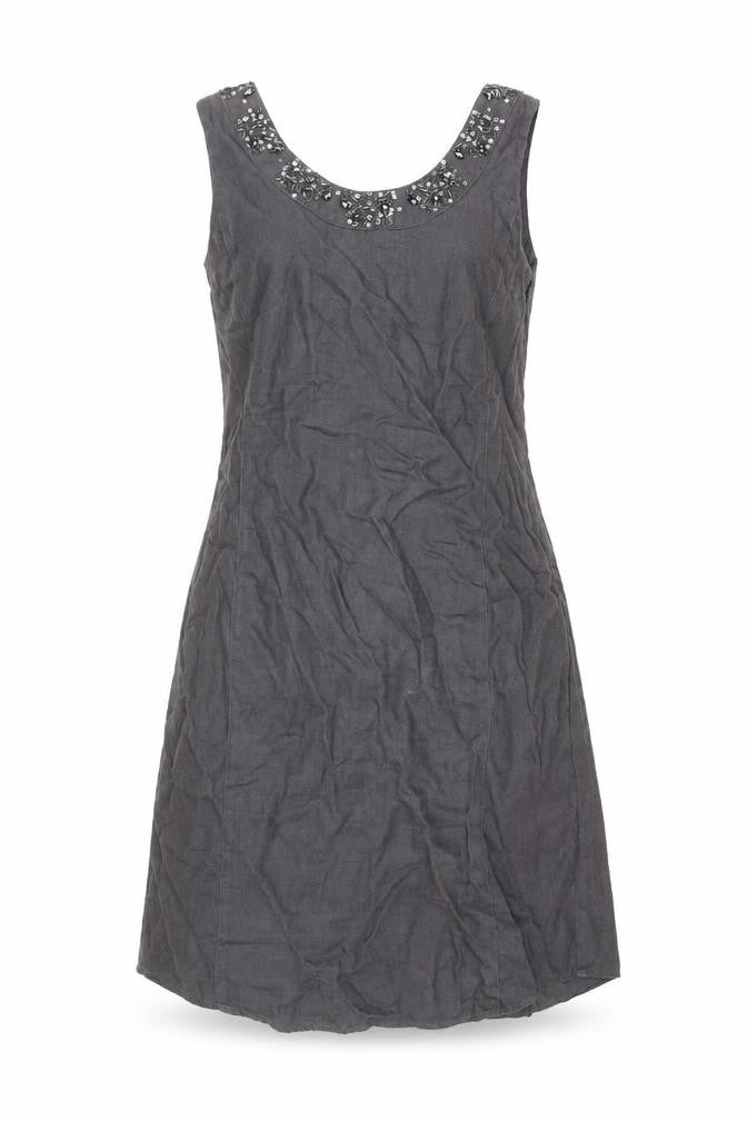 East Womens Grey Linen A-Line Size 8 Round Neck Zip
