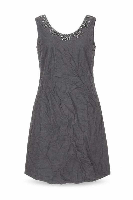 East Womens Grey Linen A-Line Size 8 Round Neck Zip