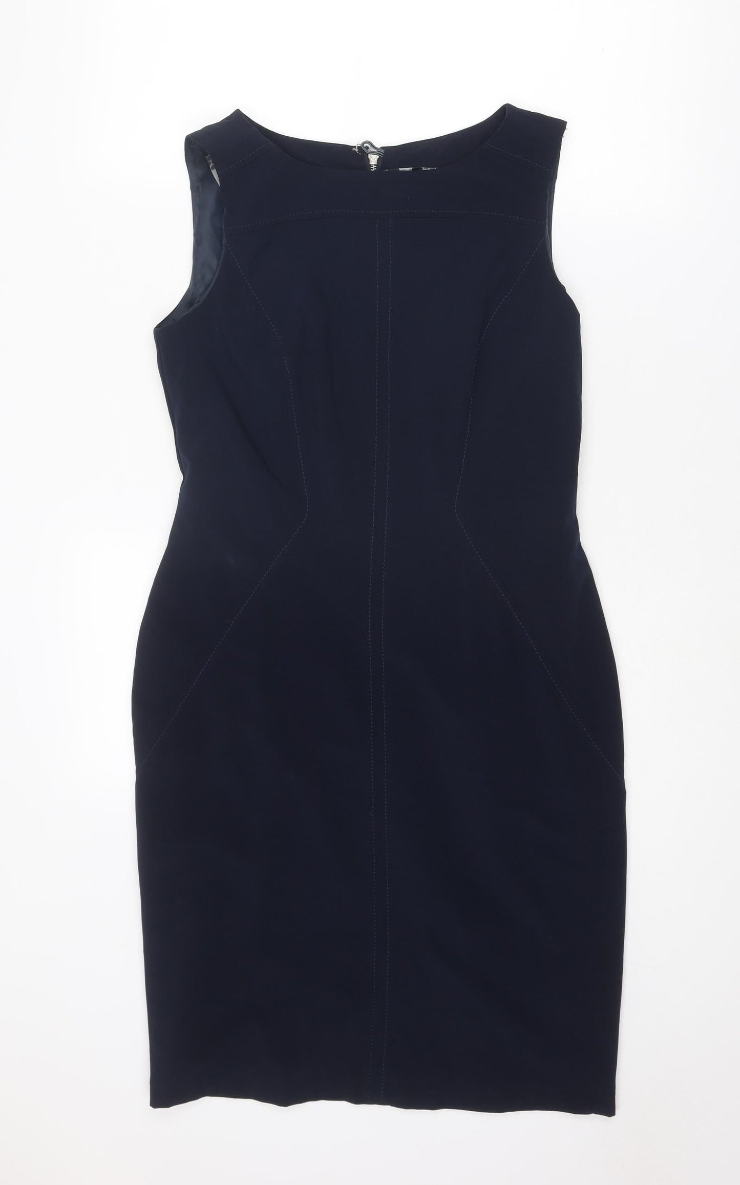 Marks and Spencer Womens Blue Polyester Shift Size 12 Round Neck Zip
