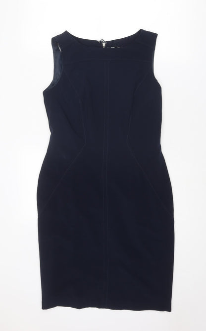 Marks and Spencer Womens Blue Polyester Shift Size 12 Round Neck Zip