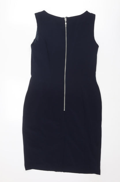 Marks and Spencer Womens Blue Polyester Shift Size 12 Round Neck Zip
