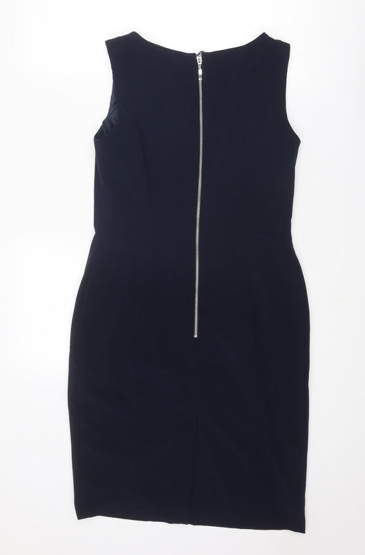 Marks and Spencer Womens Blue Polyester Shift Size 12 Round Neck Zip