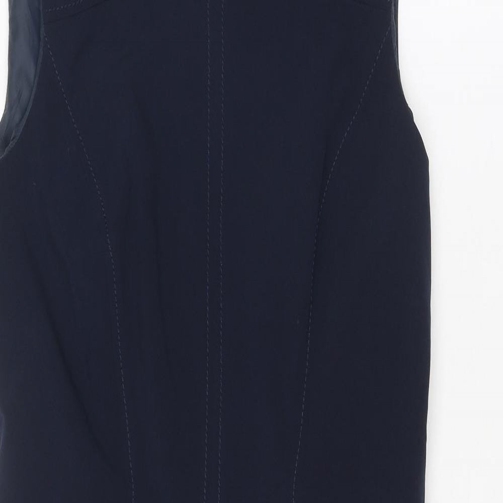 Marks and Spencer Womens Blue Polyester Shift Size 12 Round Neck Zip