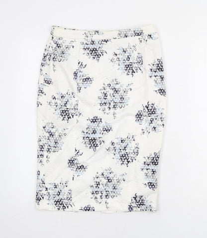 New Look Womens White Geometric Cotton Straight & Pencil Skirt Size 10 Zip