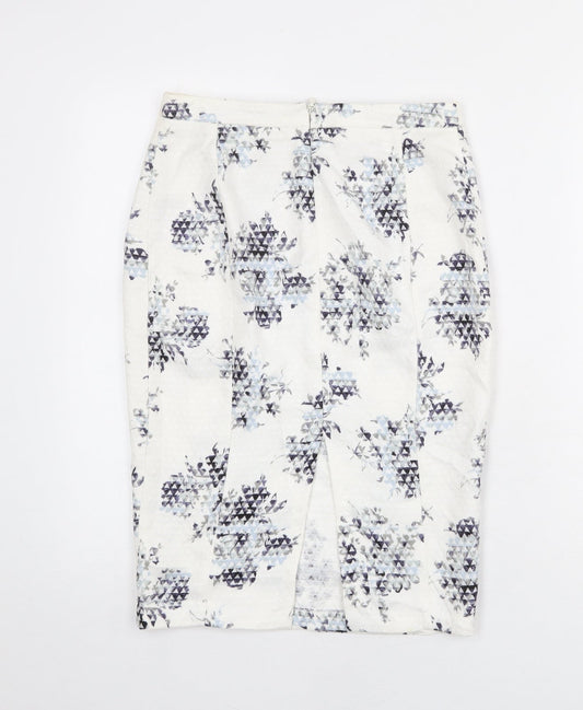 New Look Womens White Geometric Cotton Straight & Pencil Skirt Size 10 Zip