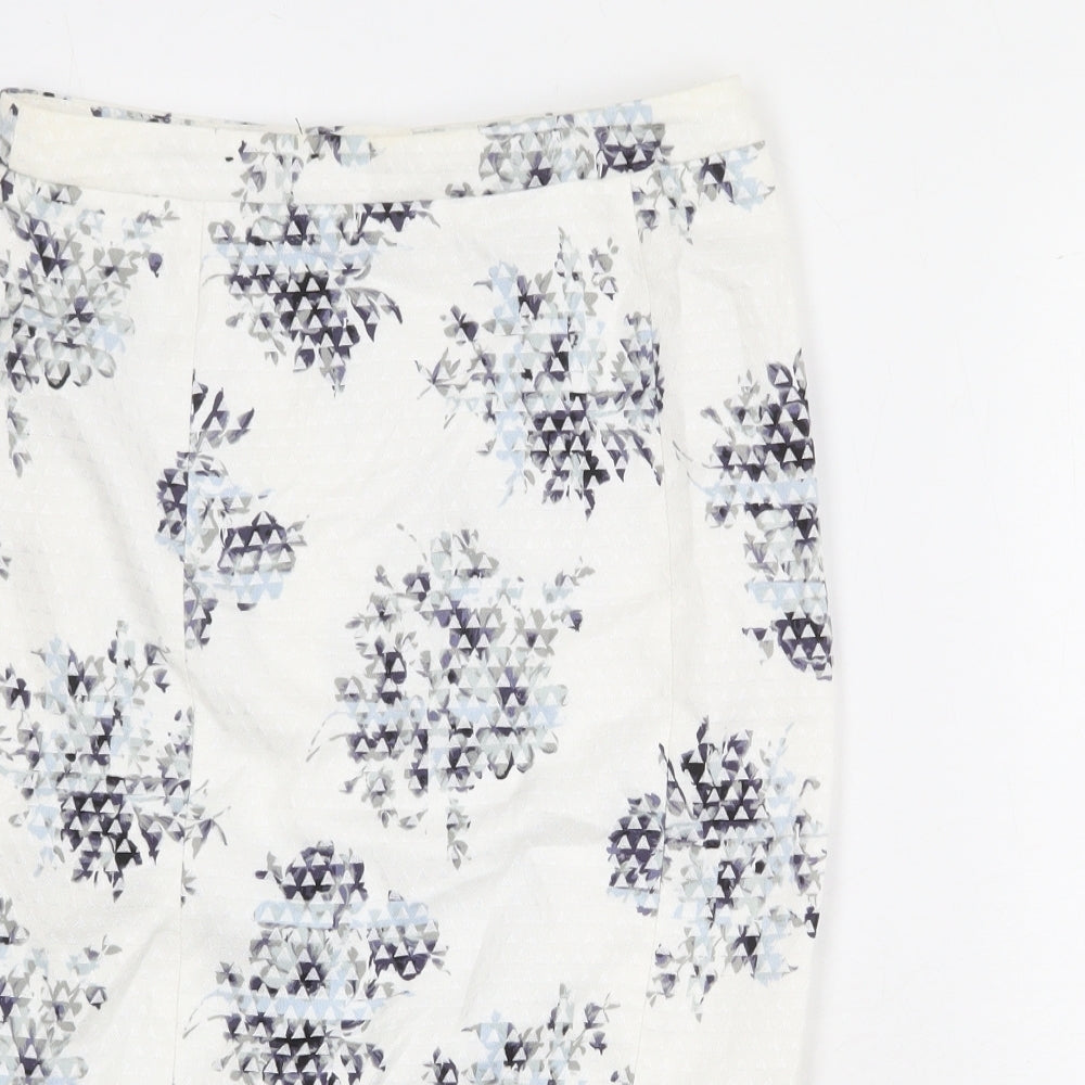 New Look Womens White Geometric Cotton Straight & Pencil Skirt Size 10 Zip