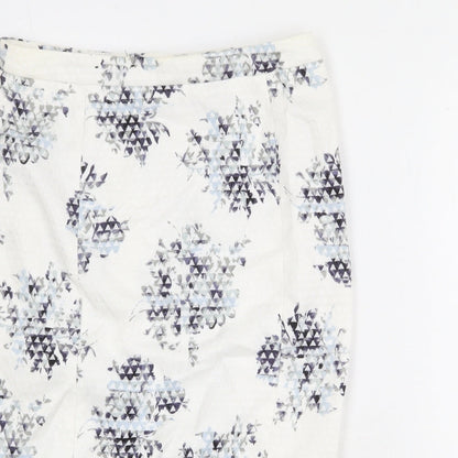 New Look Womens White Geometric Cotton Straight & Pencil Skirt Size 10 Zip