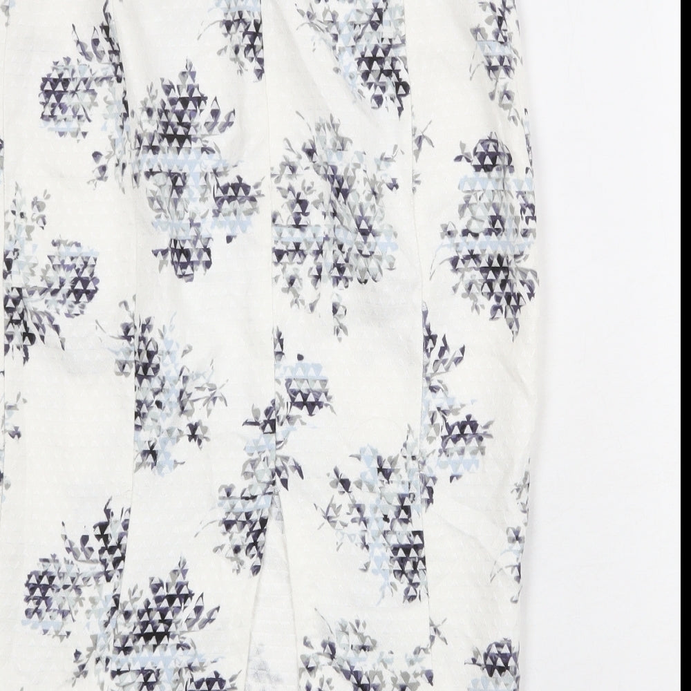 New Look Womens White Geometric Cotton Straight & Pencil Skirt Size 10 Zip