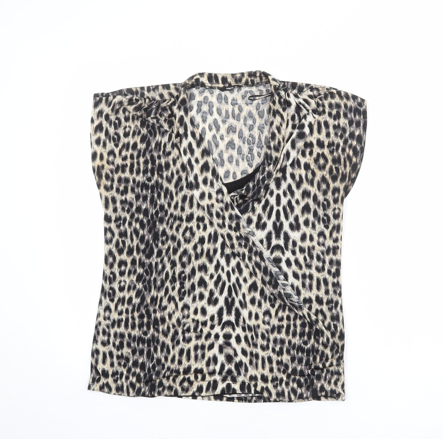 M&Co Womens Multicoloured Animal Print Polyester Basic Blouse Size 12 V-Neck - Leopard Print