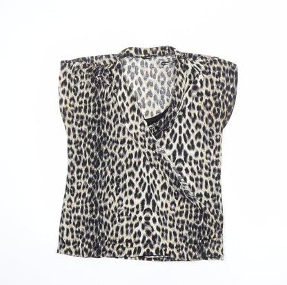 M&Co Womens Multicoloured Animal Print Polyester Basic Blouse Size 12 V-Neck - Leopard Print