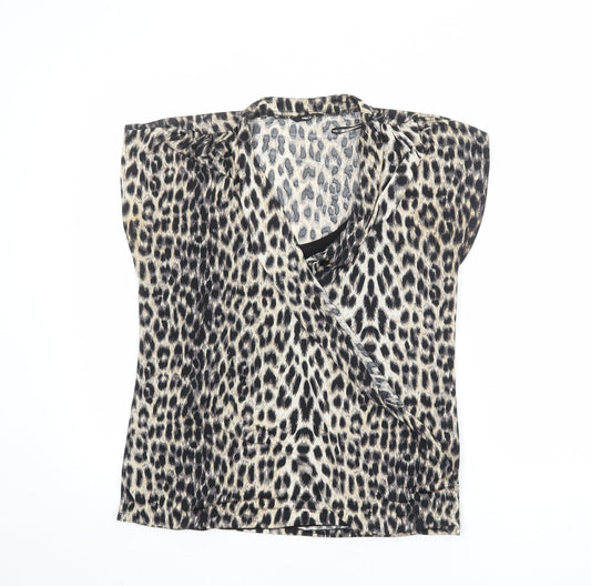 M&Co Womens Multicoloured Animal Print Polyester Basic Blouse Size 12 V-Neck - Leopard Print