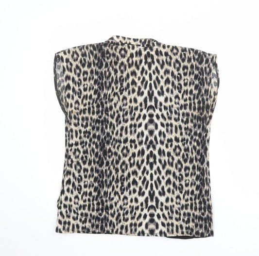 M&Co Womens Multicoloured Animal Print Polyester Basic Blouse Size 12 V-Neck - Leopard Print