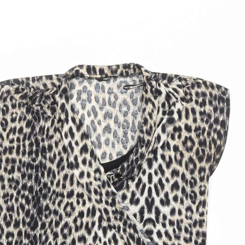 M&Co Womens Multicoloured Animal Print Polyester Basic Blouse Size 12 V-Neck - Leopard Print