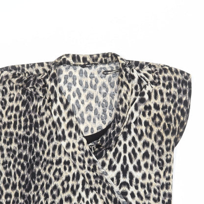 M&Co Womens Multicoloured Animal Print Polyester Basic Blouse Size 12 V-Neck - Leopard Print