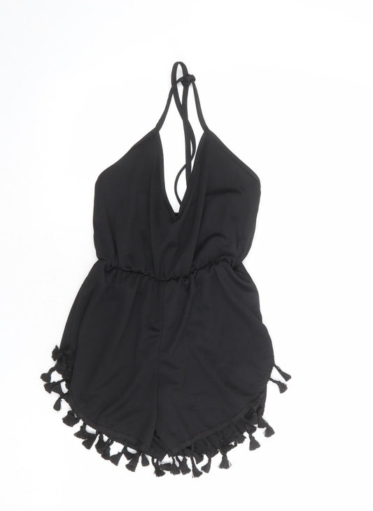 PRETTYLITTLETHING Womens Black Polyester Playsuit One-Piece Size 6 L23 in Tie
