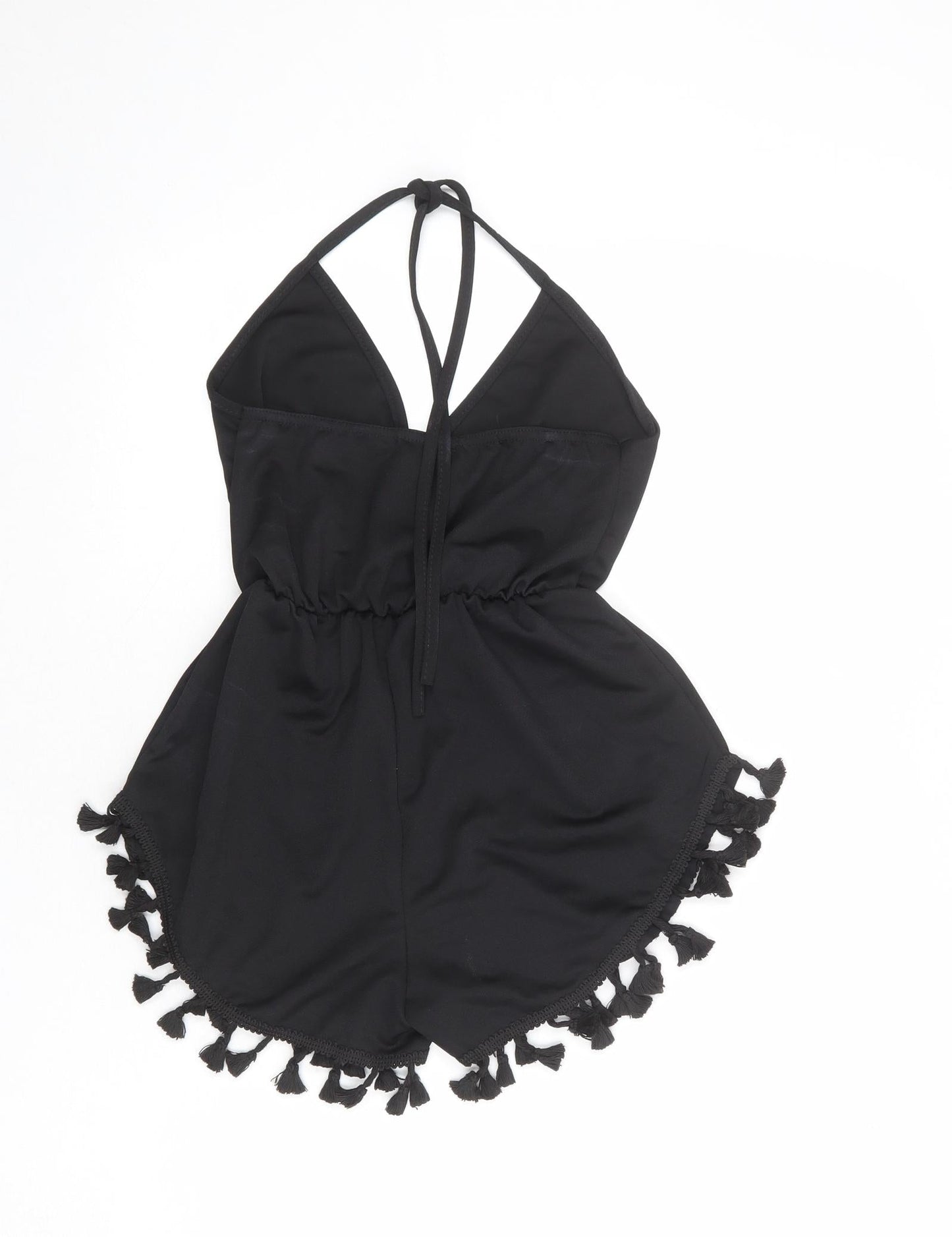 PRETTYLITTLETHING Womens Black Polyester Playsuit One-Piece Size 6 L23 in Tie