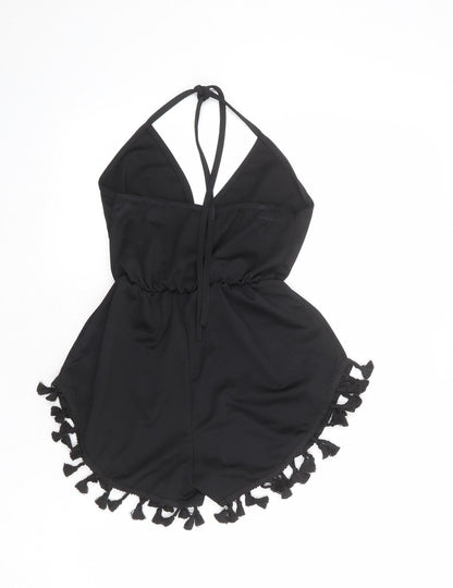 PRETTYLITTLETHING Womens Black Polyester Playsuit One-Piece Size 6 L23 in Tie