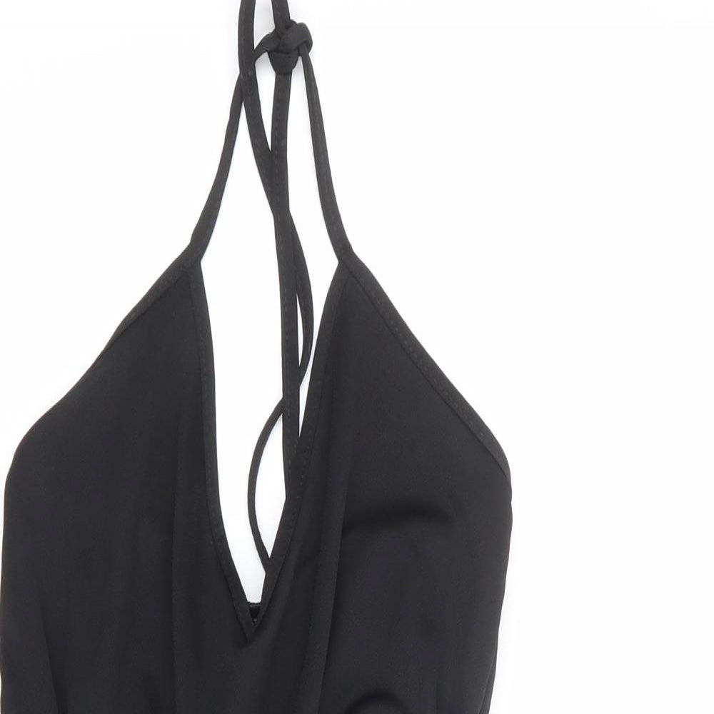 PRETTYLITTLETHING Womens Black Polyester Playsuit One-Piece Size 6 L23 in Tie