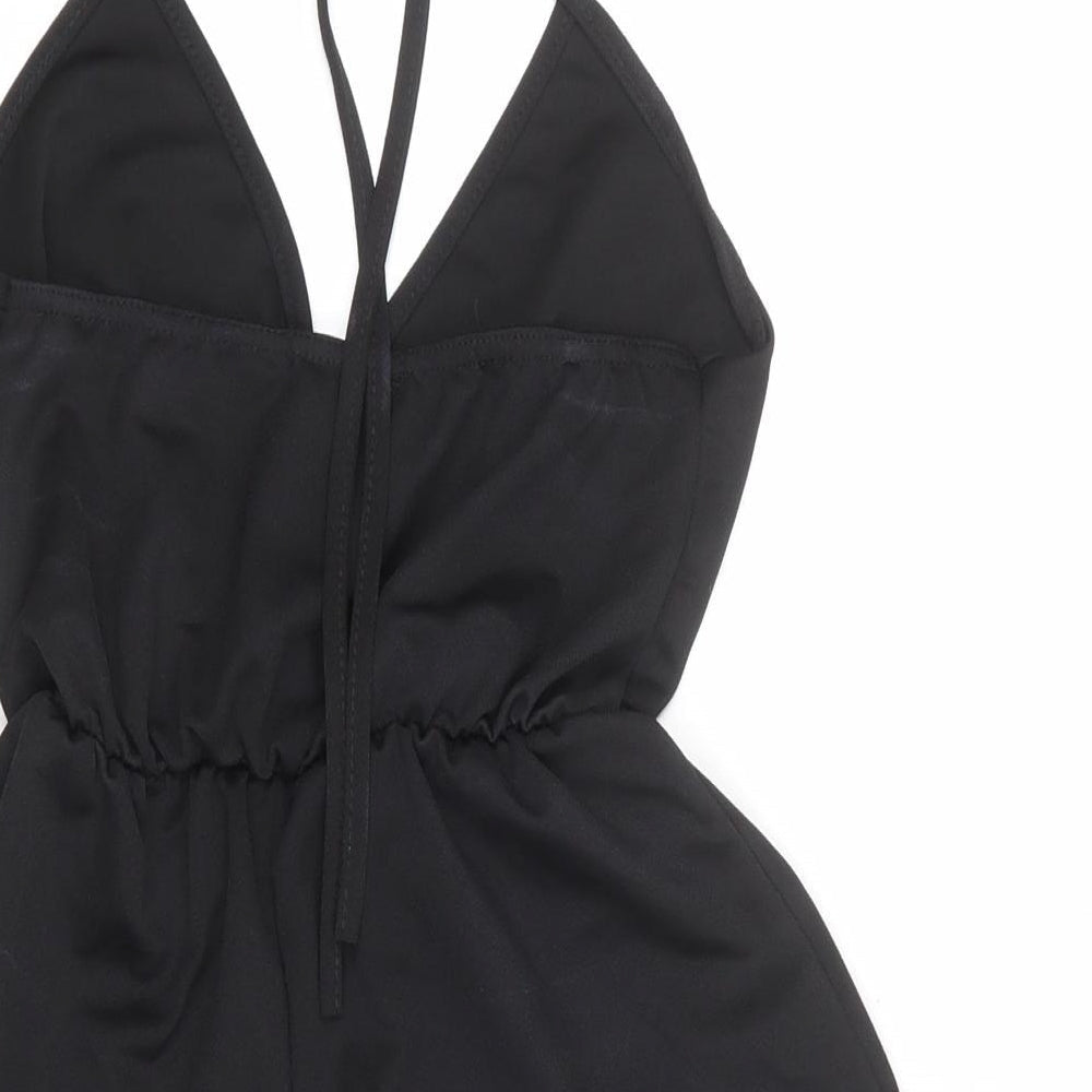 PRETTYLITTLETHING Womens Black Polyester Playsuit One-Piece Size 6 L23 in Tie