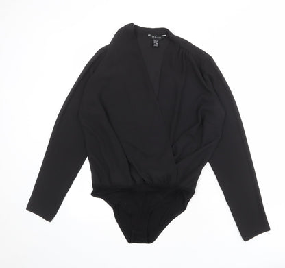 New Look Womens Black Polyester Bodysuit One-Piece Size 10 Snap