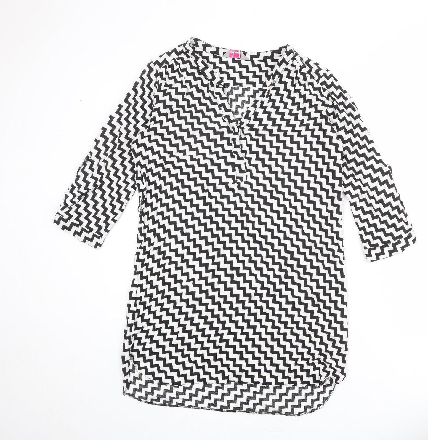 Dorothy Perkins Womens Black Geometric Viscose Shirt Dress Size 10 V-Neck Button