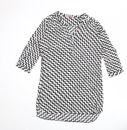 Dorothy Perkins Womens Black Geometric Viscose Shirt Dress Size 10 V-Neck Button