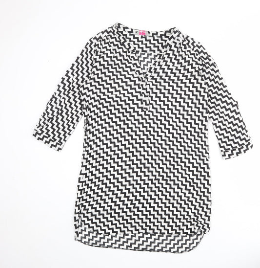Dorothy Perkins Womens Black Geometric Viscose Shirt Dress Size 10 V-Neck Button