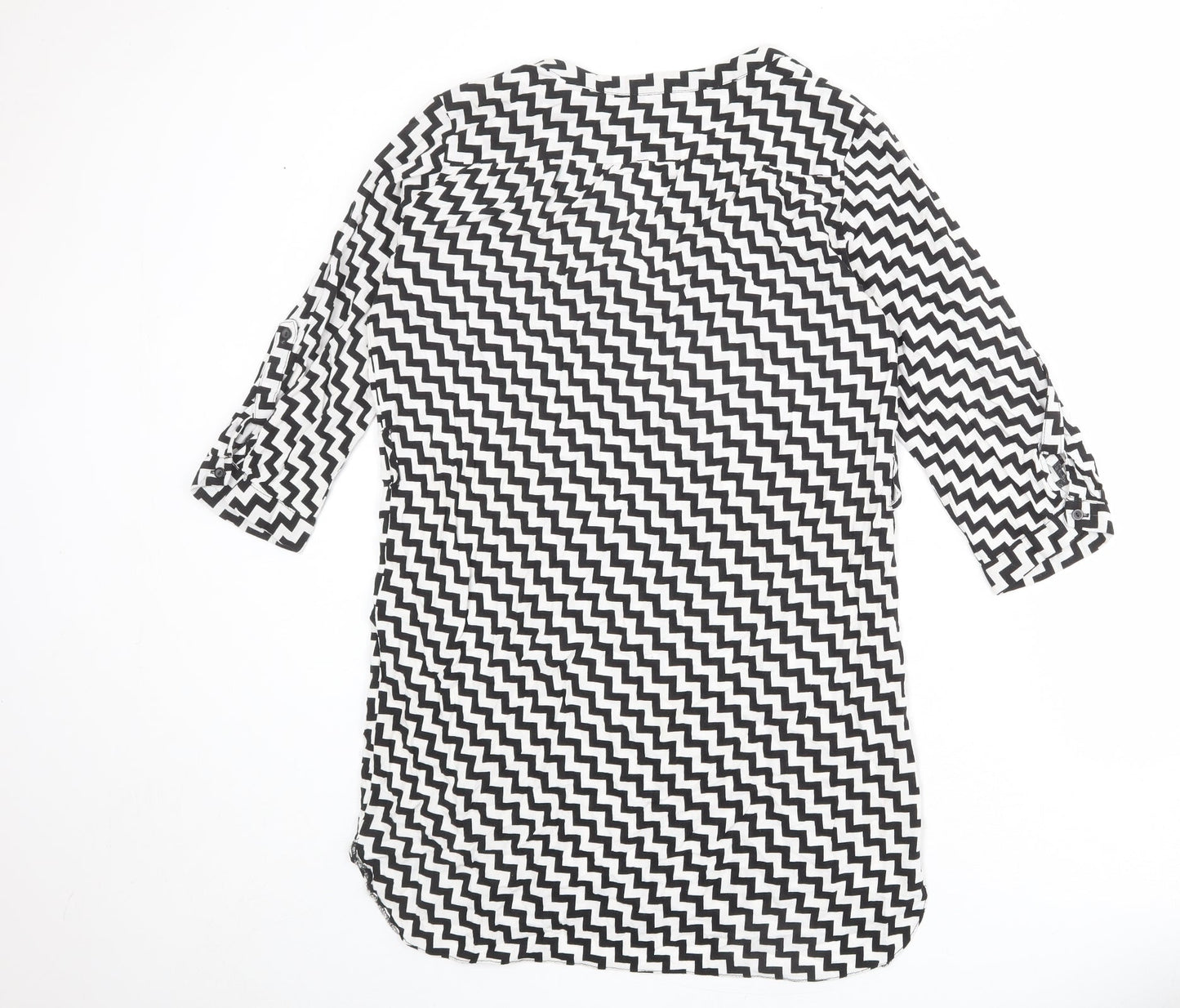 Dorothy Perkins Womens Black Geometric Viscose Shirt Dress Size 10 V-Neck Button