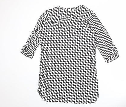 Dorothy Perkins Womens Black Geometric Viscose Shirt Dress Size 10 V-Neck Button