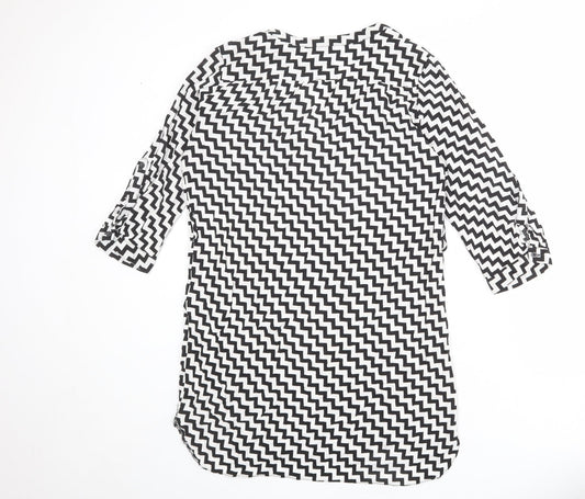Dorothy Perkins Womens Black Geometric Viscose Shirt Dress Size 10 V-Neck Button