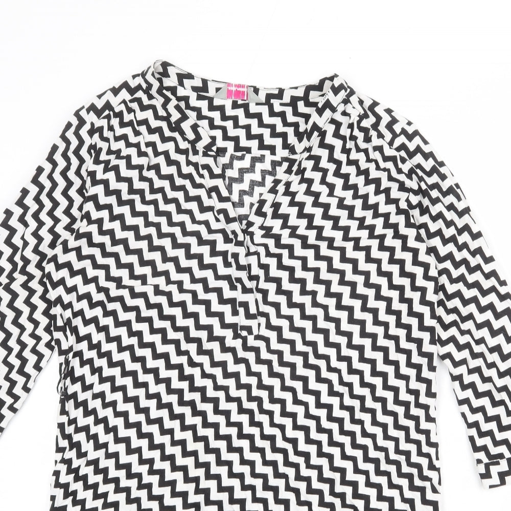 Dorothy Perkins Womens Black Geometric Viscose Shirt Dress Size 10 V-Neck Button