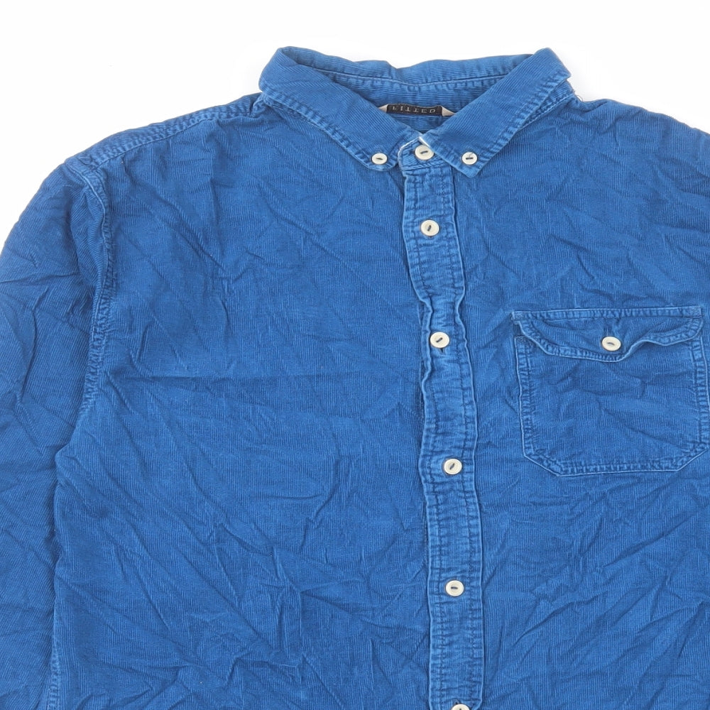 Mens UK Size M JACHS Blue  Button-Up Long Sleeve Casual Shirt