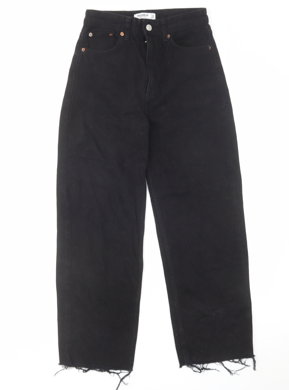 Pull&Bear Womens Black Cotton Wide-Leg Jeans Size 4 L25 in Regular Zip - Frayed Hem