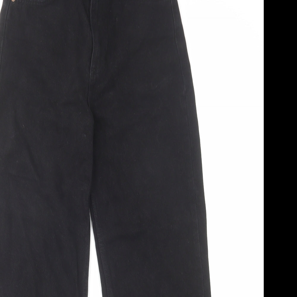 Pull&Bear Womens Black Cotton Wide-Leg Jeans Size 4 L25 in Regular Zip - Frayed Hem