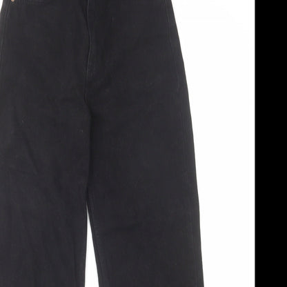Pull&Bear Womens Black Cotton Wide-Leg Jeans Size 4 L25 in Regular Zip - Frayed Hem