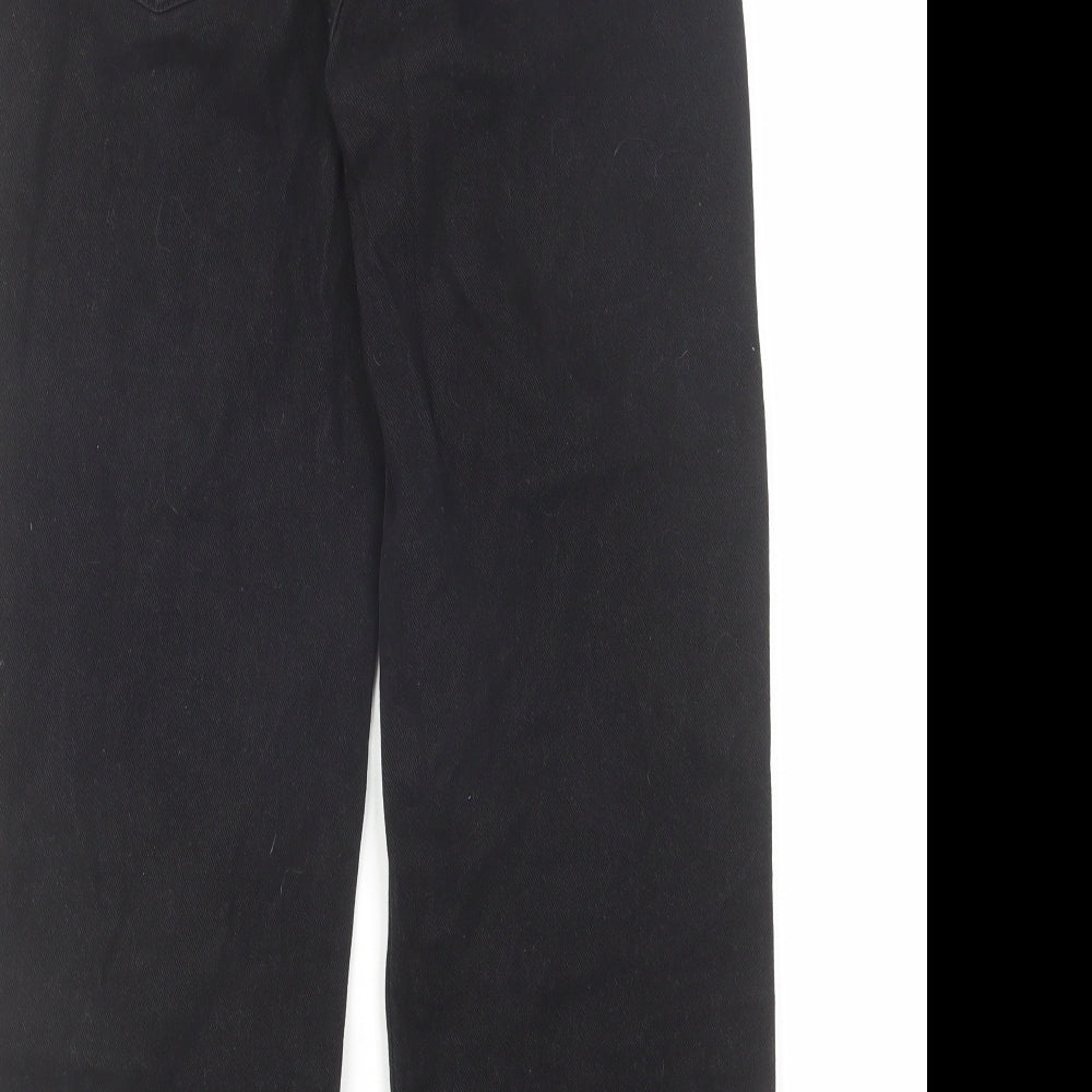 Pull&Bear Womens Black Cotton Wide-Leg Jeans Size 4 L25 in Regular Zip - Frayed Hem