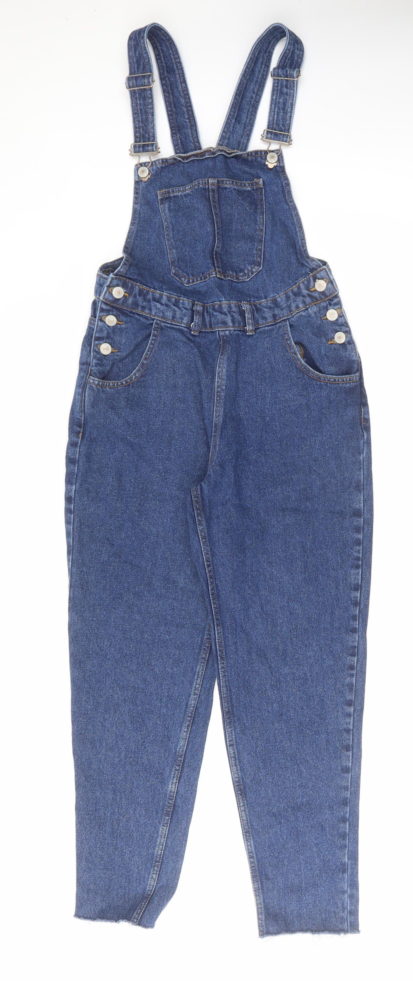 Denim & Co. Womens Blue Cotton Dungaree One-Piece Size 4 L26 in Button