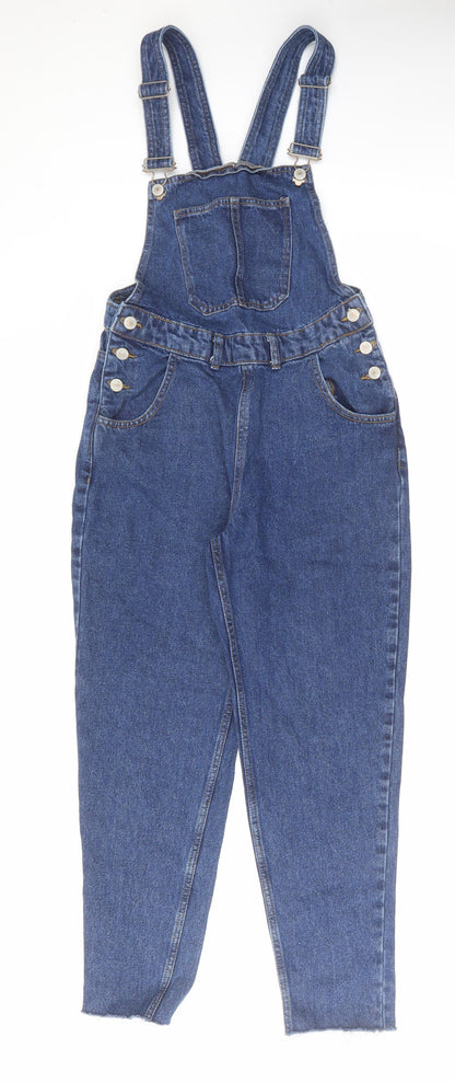 Denim & Co. Womens Blue Cotton Dungaree One-Piece Size 4 L26 in Button